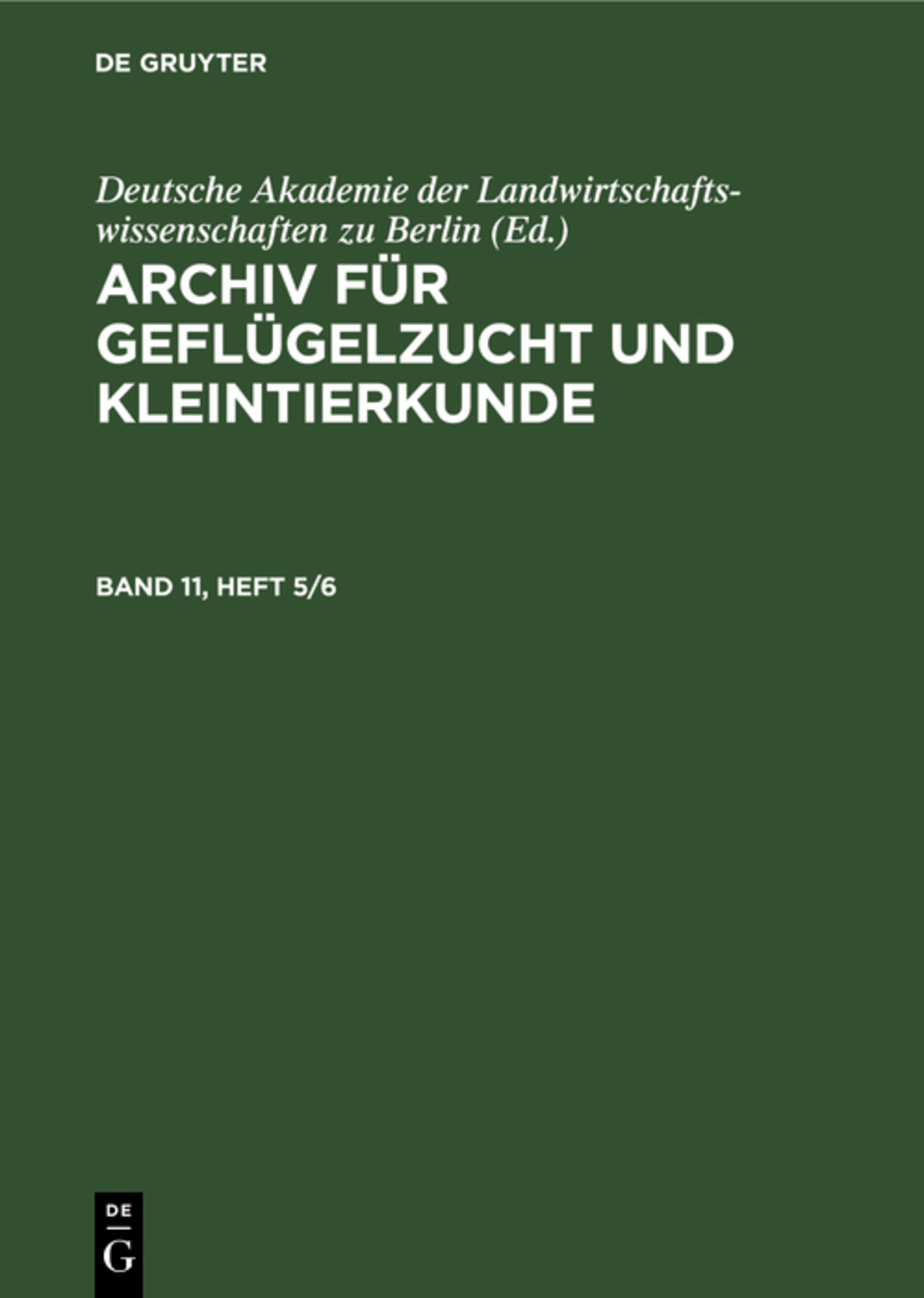 Archiv für Geflügelzucht und Kleintierkunde. Band 11, Heft 5/6